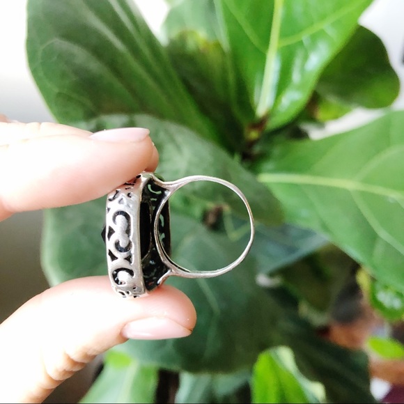 Vintage 925 silver and onyx ring size 7 3/4 - Picture 6 of 11